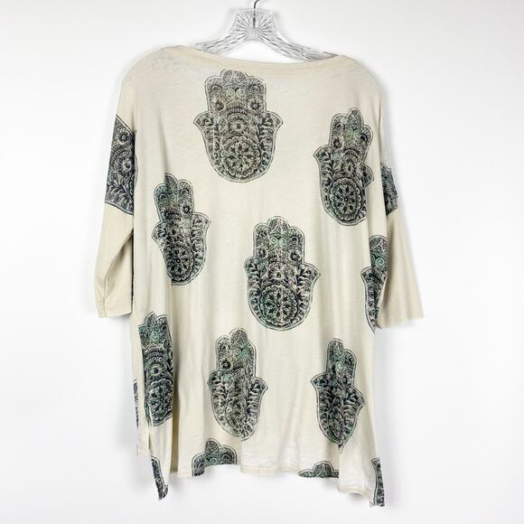 Chaser Hamsa Hands Graphic Oversize T-Shirt Off White Womens Size Small - Picture 8 of 12